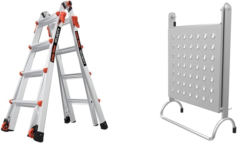 Little Giant Ladders Velocity 17-Ft Folding Multi-Position Ladder, Aluminum, 300 lb Load Capacity, Type 1A Extra Heavy Duty, 18-Ft Reach, with Ratchet Levelers and Wheels (15417-801)