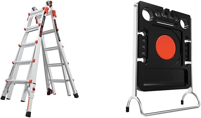 Little Giant Ladders Velocity 17-Ft Folding Multi-Position Ladder, Aluminum, 300 lb Load Capacity, Type 1A Extra Heavy Duty, 18-Ft Reach, with Ratchet Levelers and Wheels (15417-801)