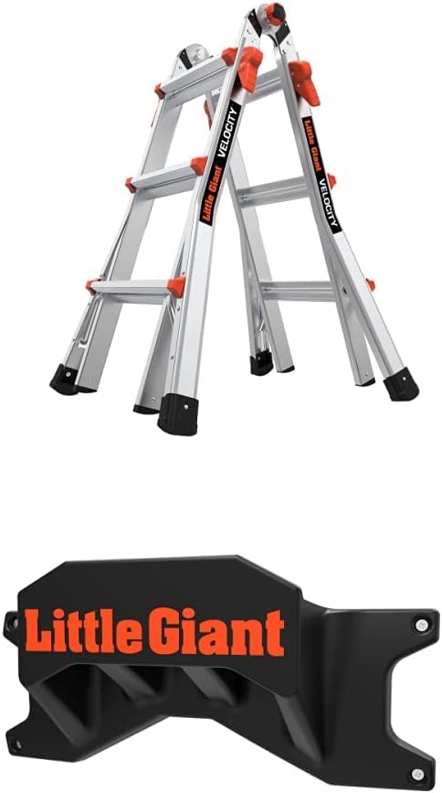 Little Giant Ladders Velocity 17-Ft Folding Multi-Position Ladder, Aluminum, 300 lb Load Capacity, Type 1A Extra Heavy Duty, 18-Ft Reach, with Ratchet Levelers and Wheels (15417-801)