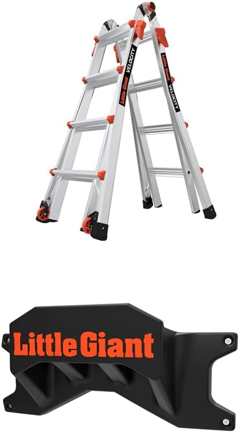 Little Giant Ladders Velocity 17-Ft Folding Multi-Position Ladder, Aluminum, 300 lb Load Capacity, Type 1A Extra Heavy Duty, 18-Ft Reach, with Ratchet Levelers and Wheels (15417-801)