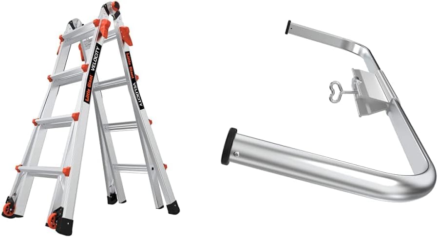 Little Giant Ladders Velocity 17-Ft Folding Multi-Position Ladder, Aluminum, 300 lb Load Capacity, Type 1A Extra Heavy Duty, 18-Ft Reach, with Ratchet Levelers and Wheels (15417-801)