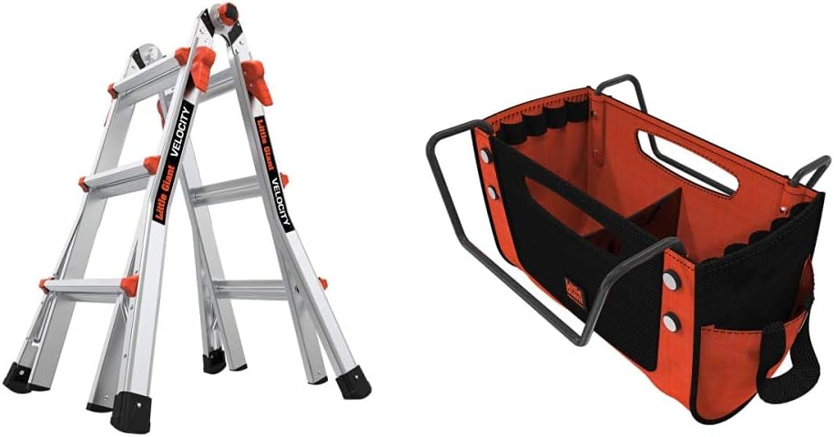 Little Giant Ladders Velocity 17-Ft Folding Multi-Position Ladder, Aluminum, 300 lb Load Capacity, Type 1A Extra Heavy Duty, 18-Ft Reach, with Ratchet Levelers and Wheels (15417-801)
