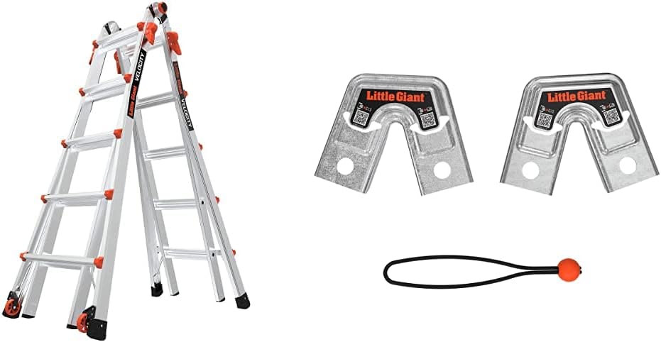 Little Giant Ladders Velocity 17-Ft Folding Multi-Position Ladder, Aluminum, 300 lb Load Capacity, Type 1A Extra Heavy Duty, 18-Ft Reach, with Ratchet Levelers and Wheels (15417-801)