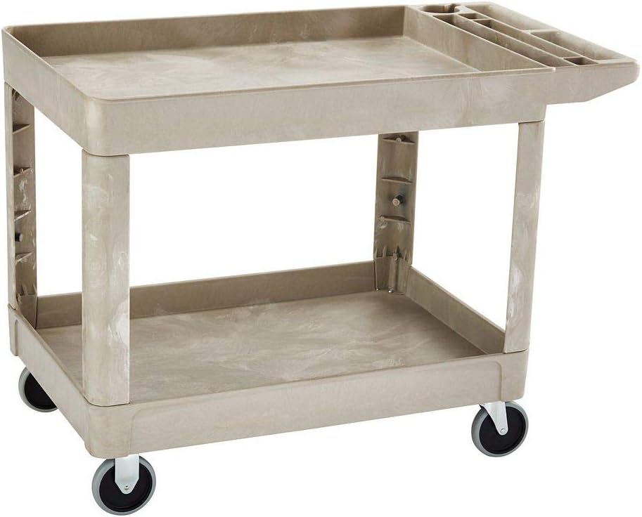 Rubbermaid Commercial Products 2-Shelf Utility/Service Cart, Medium, Black, Lipped Shelves, Ergonomic Handle, 500 lbs. Capacity, for Warehouse/Garage/Cleaning/Manufacturing