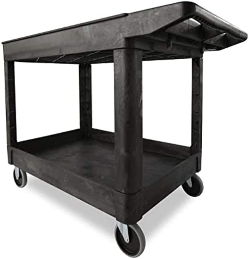 Rubbermaid Commercial Products 2-Shelf Utility/Service Cart, Medium, Black, Lipped Shelves, Ergonomic Handle, 500 lbs. Capacity, for Warehouse/Garage/Cleaning/Manufacturing