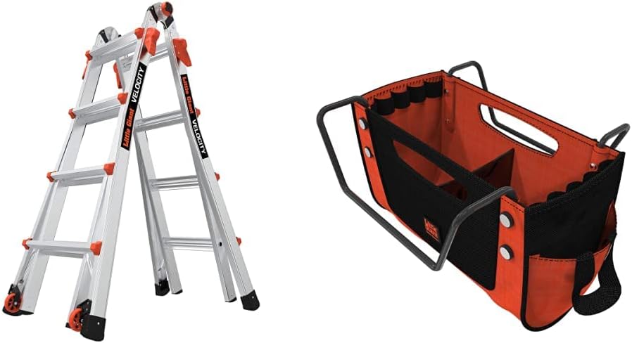 Little Giant Ladders Velocity 17-Ft Folding Multi-Position Ladder, Aluminum, 300 lb Load Capacity, Type 1A Extra Heavy Duty, 18-Ft Reach, with Ratchet Levelers and Wheels (15417-801)