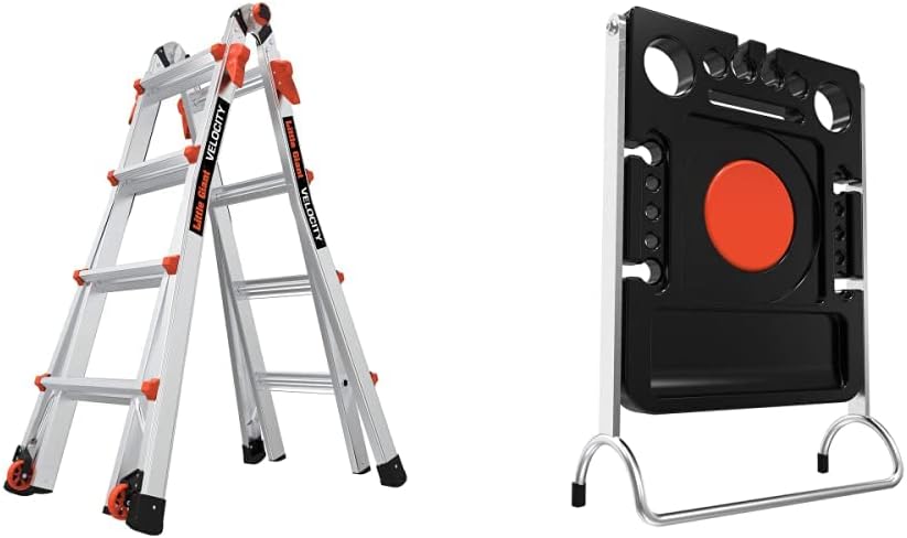 Little Giant Ladders Velocity 17-Ft Folding Multi-Position Ladder, Aluminum, 300 lb Load Capacity, Type 1A Extra Heavy Duty, 18-Ft Reach, with Ratchet Levelers and Wheels (15417-801)