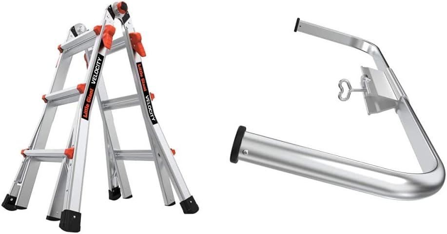 Little Giant Ladders Velocity 17-Ft Folding Multi-Position Ladder, Aluminum, 300 lb Load Capacity, Type 1A Extra Heavy Duty, 18-Ft Reach, with Ratchet Levelers and Wheels (15417-801)