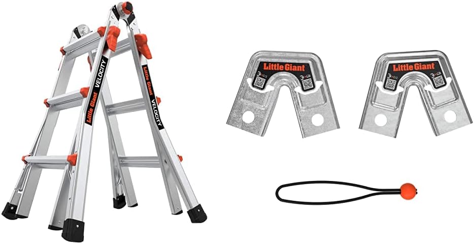 Little Giant Ladders Velocity 17-Ft Folding Multi-Position Ladder, Aluminum, 300 lb Load Capacity, Type 1A Extra Heavy Duty, 18-Ft Reach, with Ratchet Levelers and Wheels (15417-801)