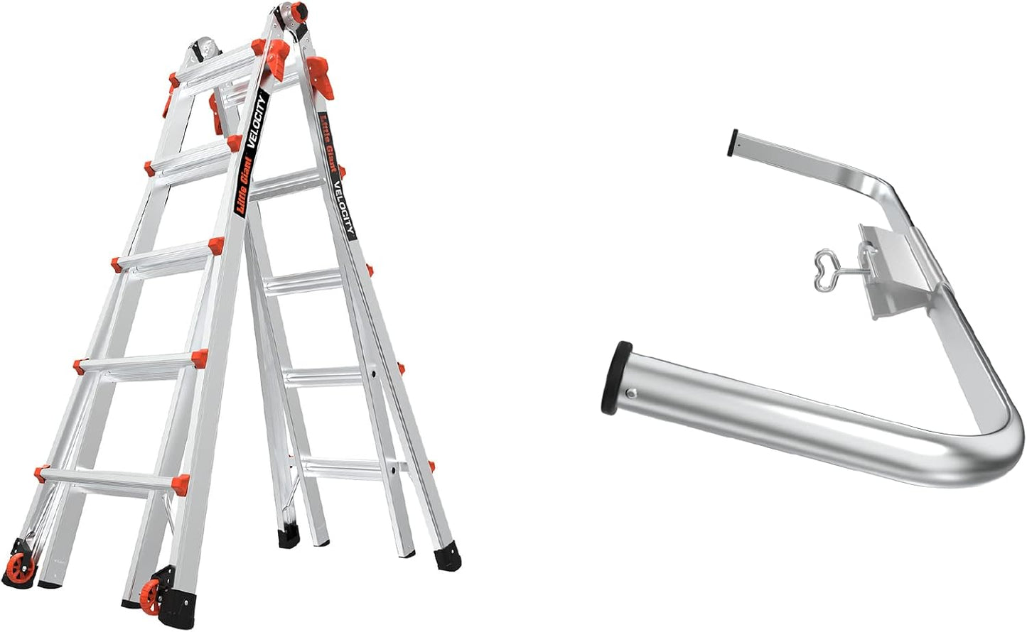 Little Giant Ladders Velocity 17-Ft Folding Multi-Position Ladder, Aluminum, 300 lb Load Capacity, Type 1A Extra Heavy Duty, 18-Ft Reach, with Ratchet Levelers and Wheels (15417-801)