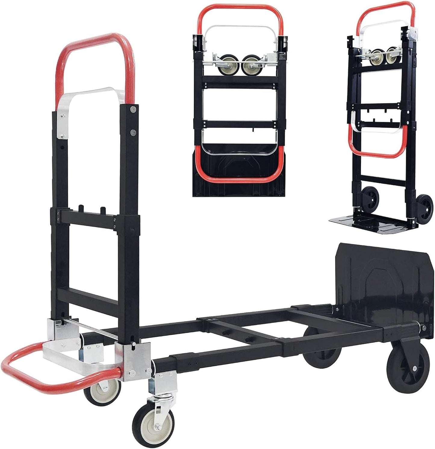 Aluminum Hand Truck 600 LBS Capacity, Handle Heavy Duty Industrial Dolly with 10" Pneumatic Tire and 2 Elastic Cords, Platform Cart for Transport and Moving in Home, Office, Warehouse, Supermarket