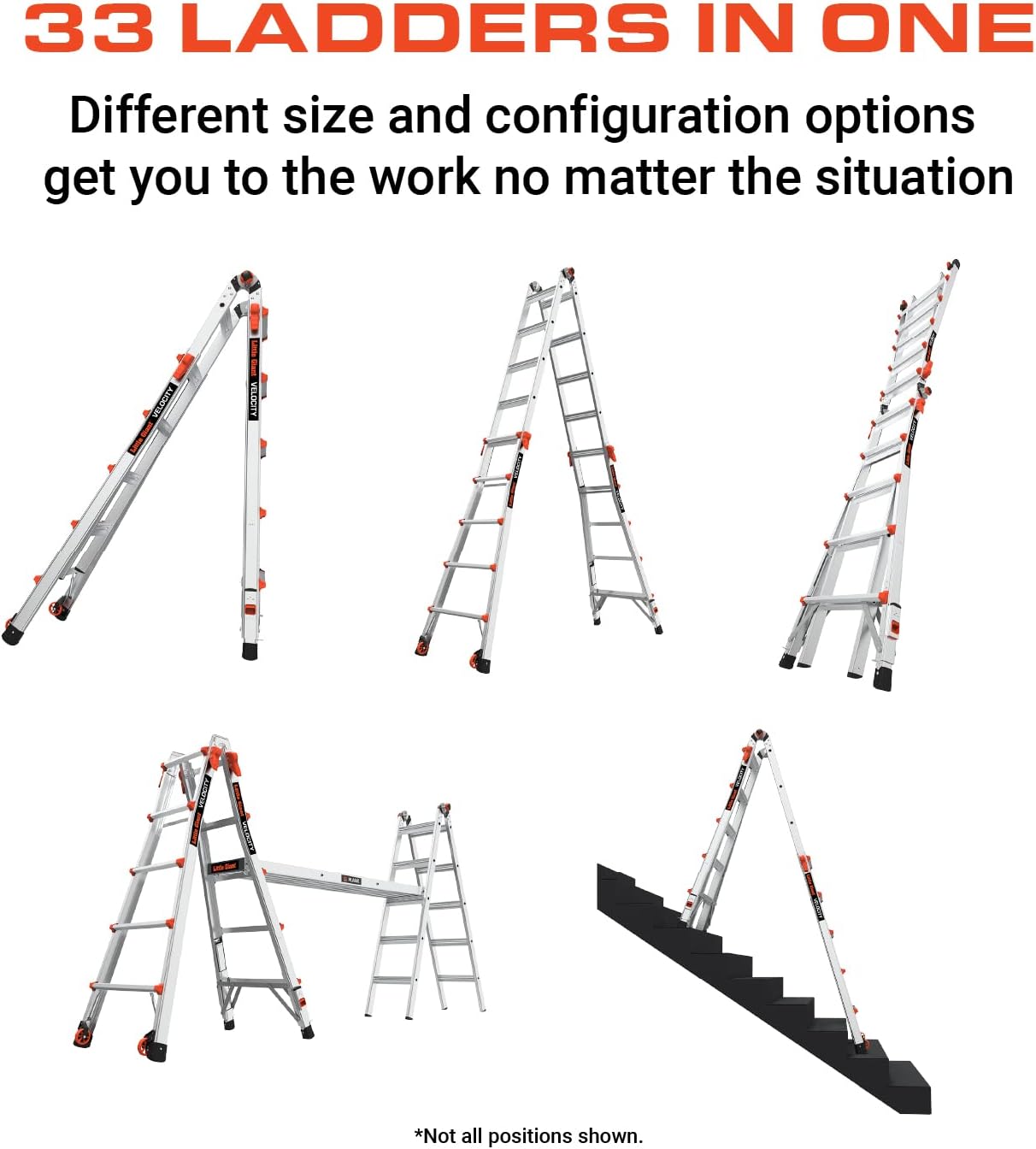 Little Giant Ladders Velocity 17-Ft Folding Multi-Position Ladder, Aluminum, 300 lb Load Capacity, Type 1A Extra Heavy Duty, 18-Ft Reach, with Ratchet Levelers and Wheels (15417-801)