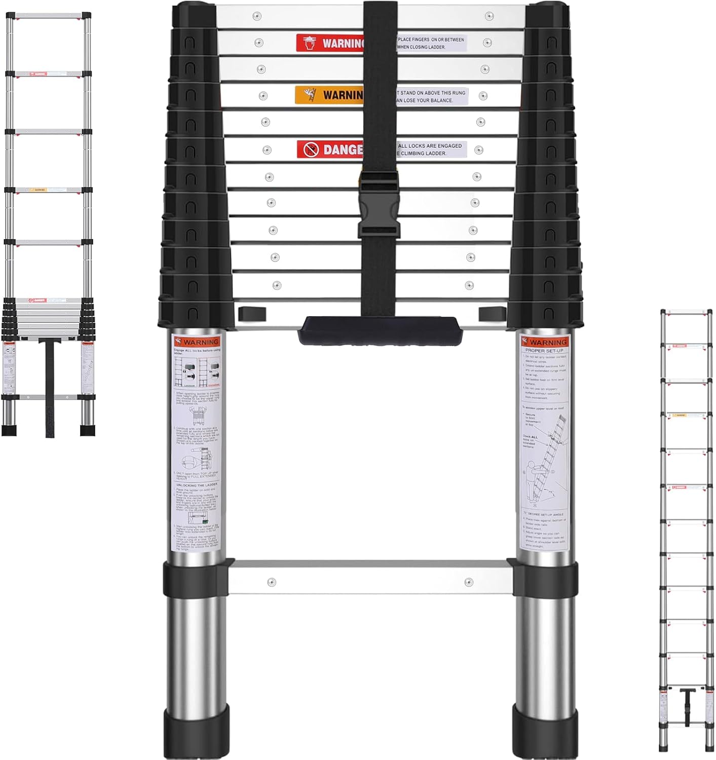26.2FT Telescoping Ladder with Stabilizer Bar Wheels and Hooks, Multi-Purpose Extension Aluminum Folding Ladder Collapsible Adjustable Telescopic Ladders Extendable Ladder for Homeuse