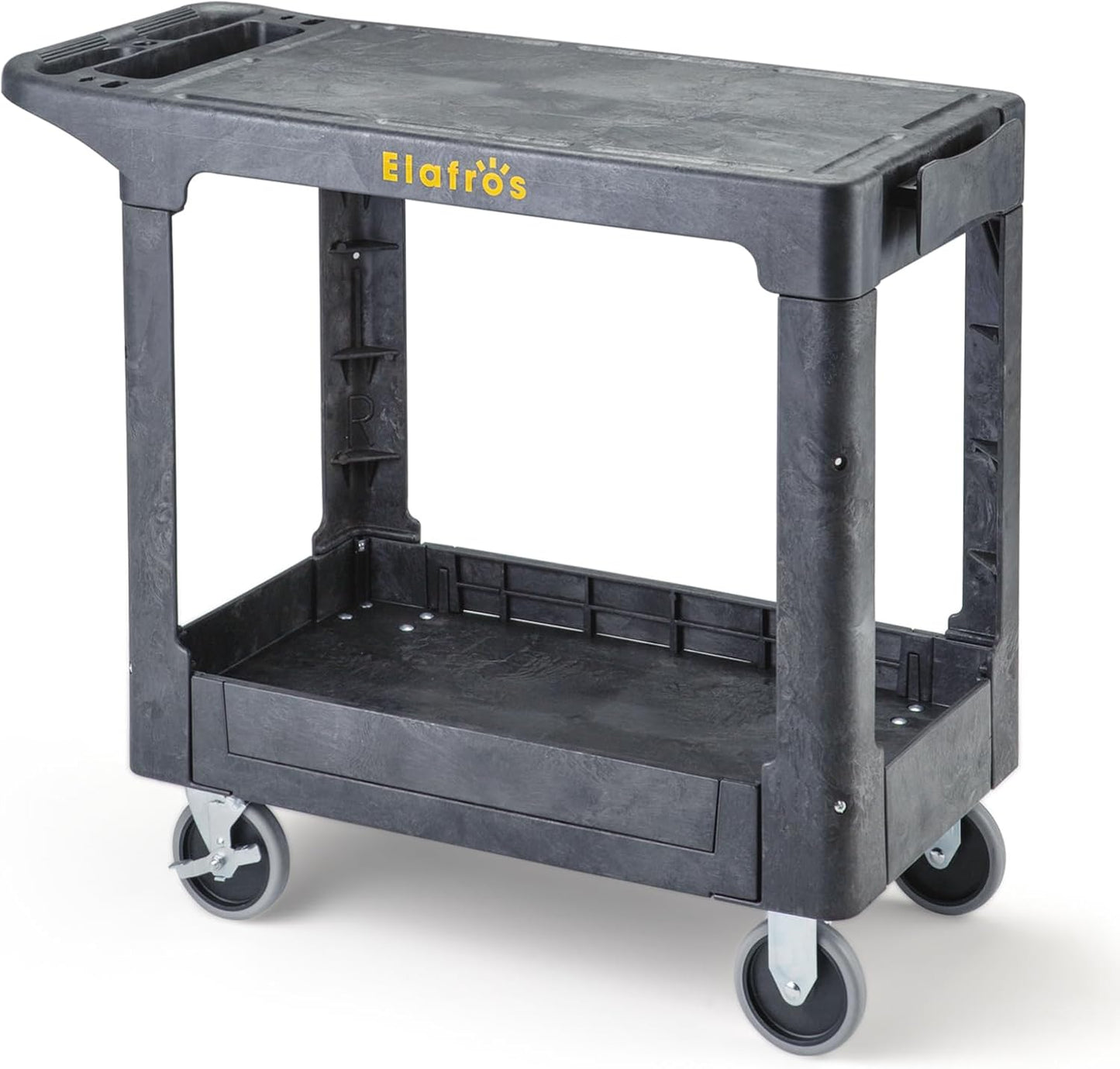 ELAFROS Heavy Duty Plastic Utility Cart, 37 x 18.8 in, Flat Top, Swivel Wheels, 550 lbs Capacity, Black