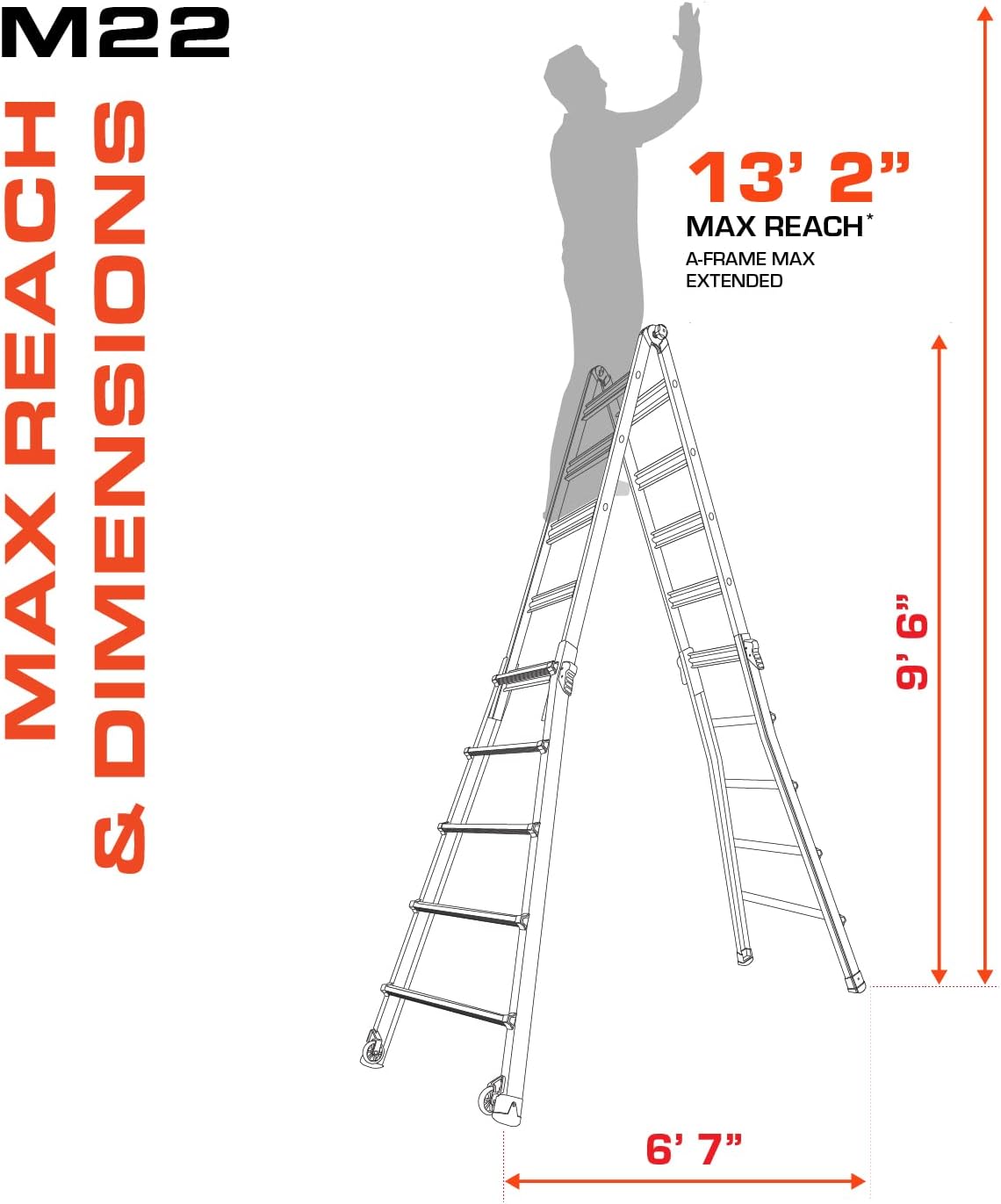 Little Giant Ladders Velocity 17-Ft Folding Multi-Position Ladder, Aluminum, 300 lb Load Capacity, Type 1A Extra Heavy Duty, 18-Ft Reach, with Ratchet Levelers and Wheels (15417-801)