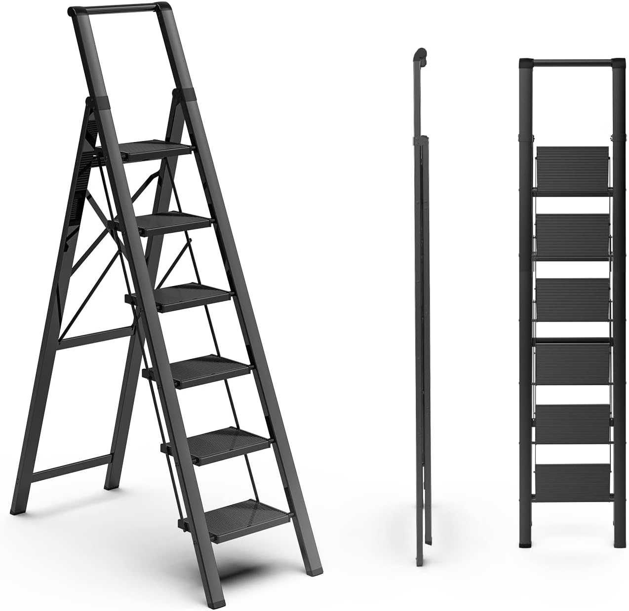 3 Step Ladder, Folding Step Stool with Anti-Slip Wide Sturdy Pedal, Multi-Use for Home and Kitchen Use, Space Saving-Woodgrain(300 lbs Capacity)
