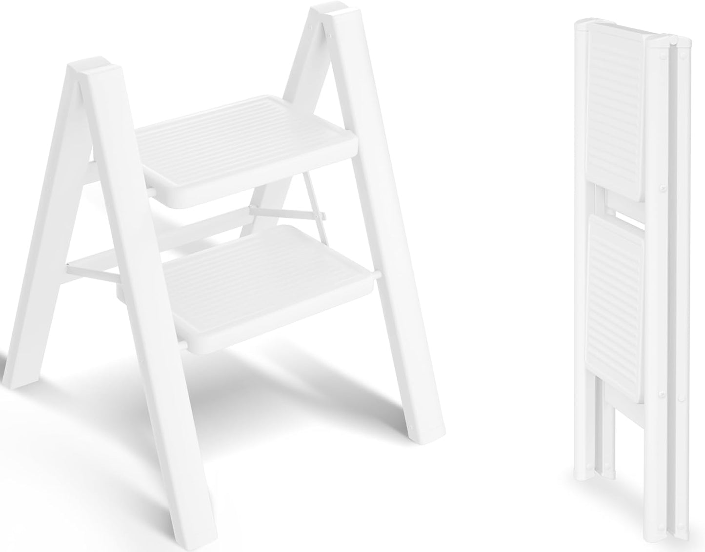 3 Step Ladder, Folding Step Stool with Anti-Slip Wide Sturdy Pedal, Multi-Use for Home and Kitchen Use, Space Saving-Woodgrain(300 lbs Capacity)