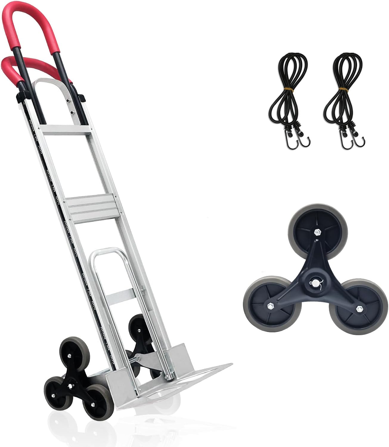 Aluminum Hand Truck 600 LBS Capacity, Handle Heavy Duty Industrial Dolly with 10" Pneumatic Tire and 2 Elastic Cords, Platform Cart for Transport and Moving in Home, Office, Warehouse, Supermarket
