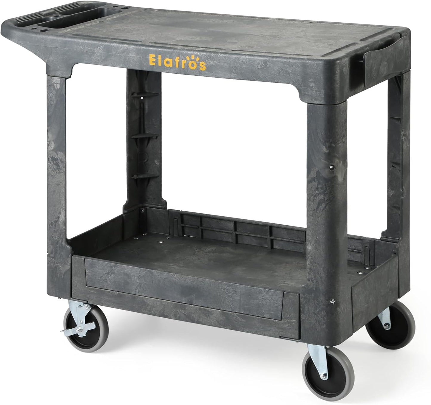 ELAFROS Heavy Duty Plastic Utility Cart, 37 x 18.8 in, Flat Top, Swivel Wheels, 550 lbs Capacity, Black