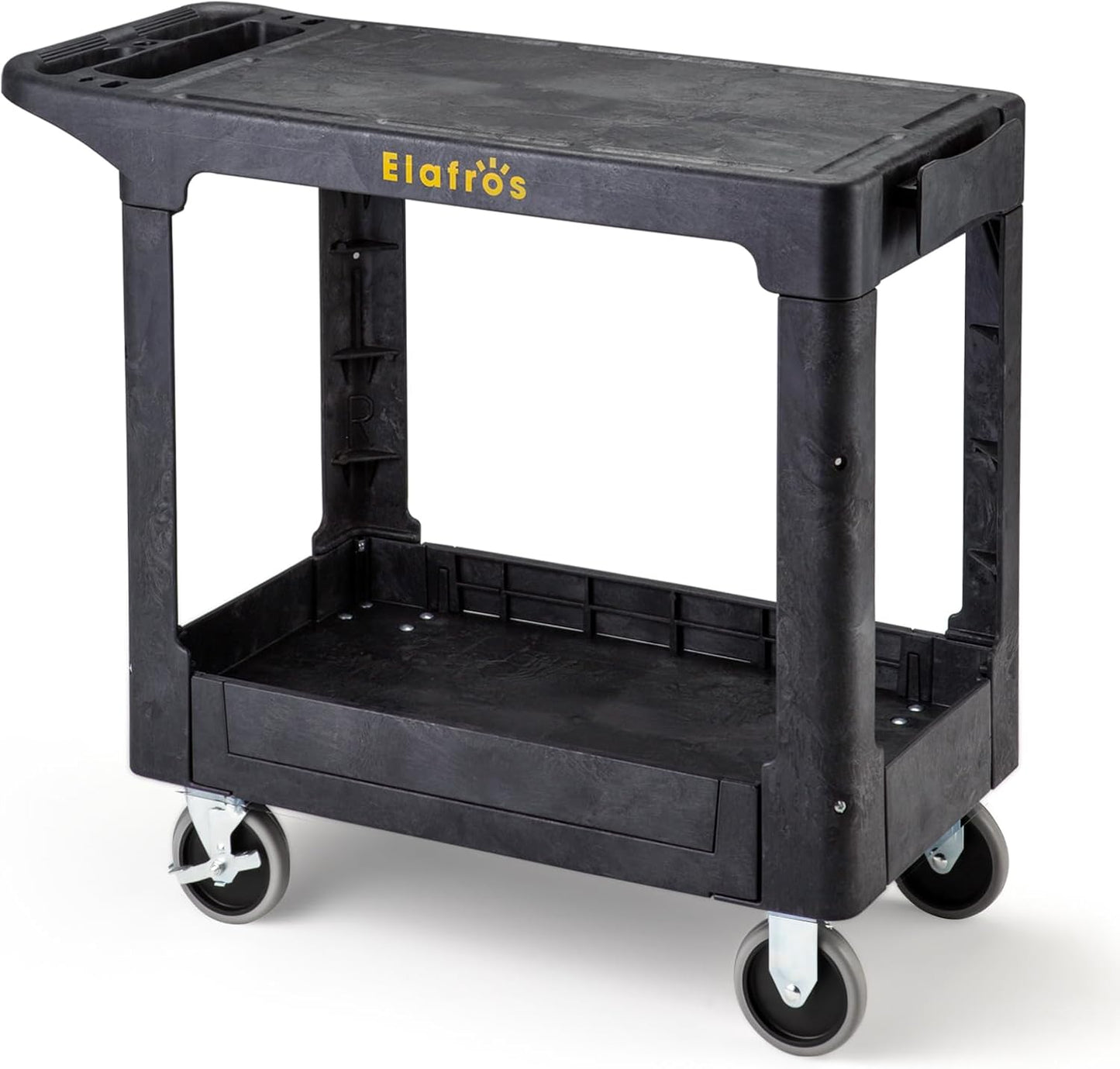 ELAFROS Heavy Duty Plastic Utility Cart, 37 x 18.8 in, Flat Top, Swivel Wheels, 550 lbs Capacity, Black