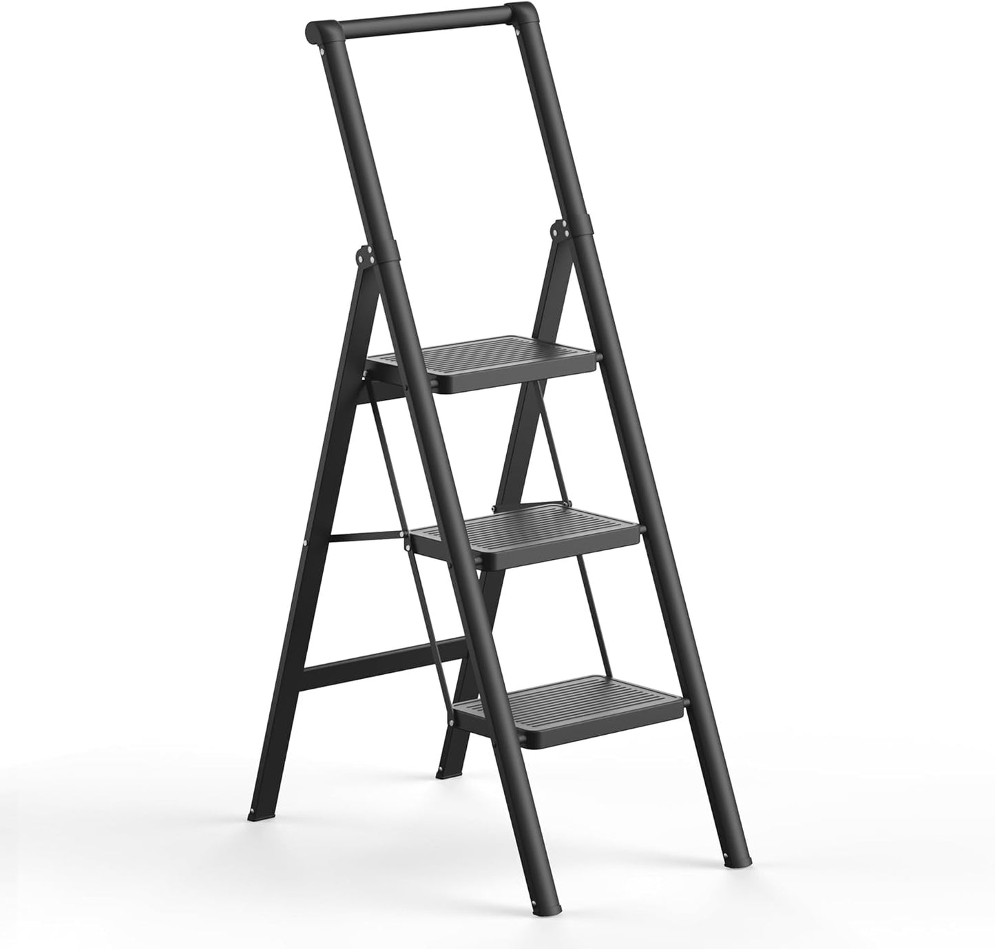 3 Step Ladder, Folding Step Stool with Anti-Slip Wide Sturdy Pedal, Multi-Use for Home and Kitchen Use, Space Saving-Woodgrain(300 lbs Capacity)