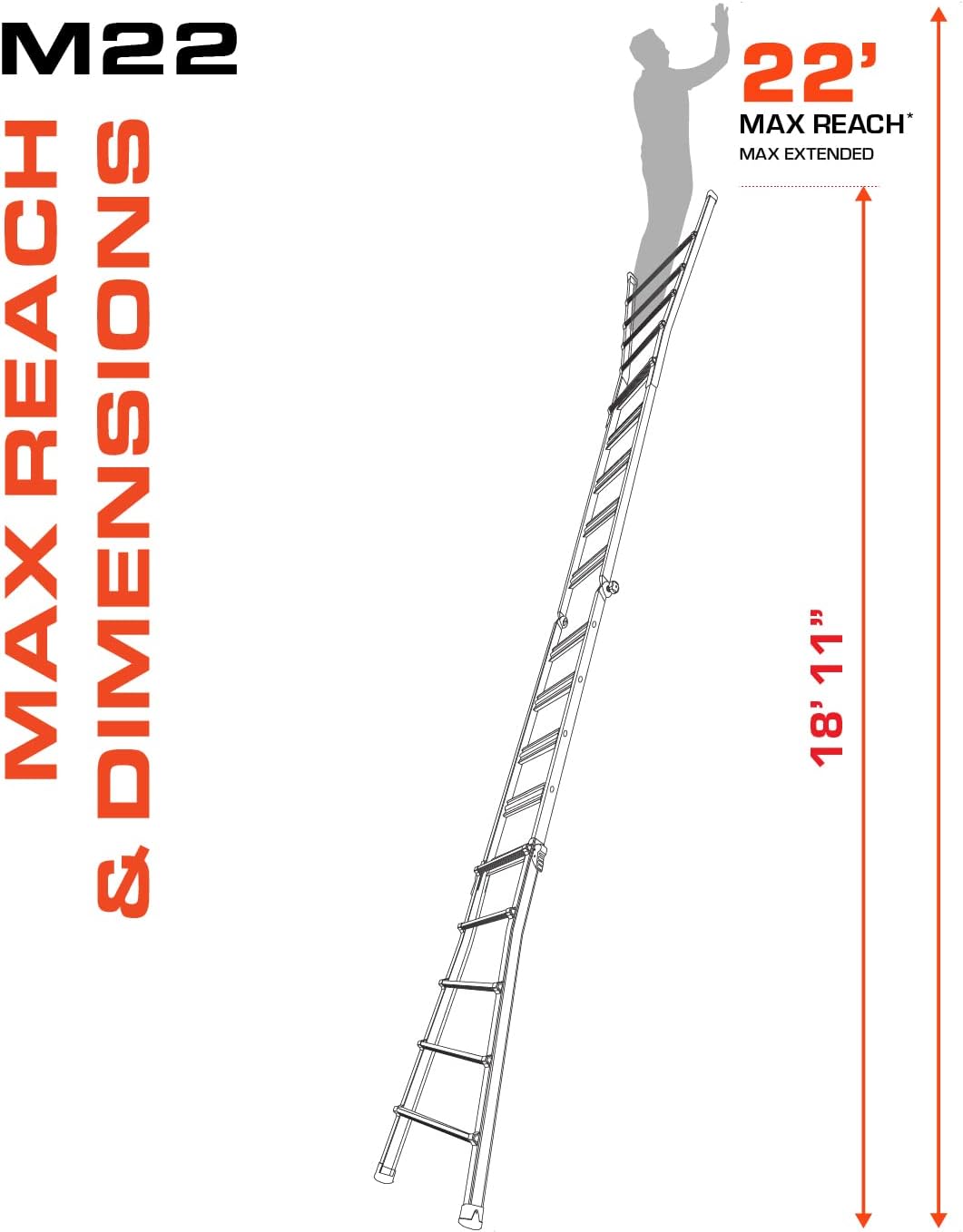 Little Giant Ladders Velocity 17-Ft Folding Multi-Position Ladder, Aluminum, 300 lb Load Capacity, Type 1A Extra Heavy Duty, 18-Ft Reach, with Ratchet Levelers and Wheels (15417-801)