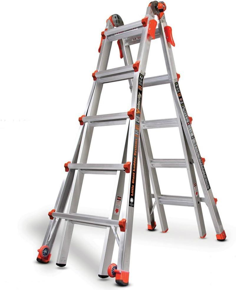 Little Giant Ladders Velocity 17-Ft Folding Multi-Position Ladder, Aluminum, 300 lb Load Capacity, Type 1A Extra Heavy Duty, 18-Ft Reach, with Ratchet Levelers and Wheels (15417-801)