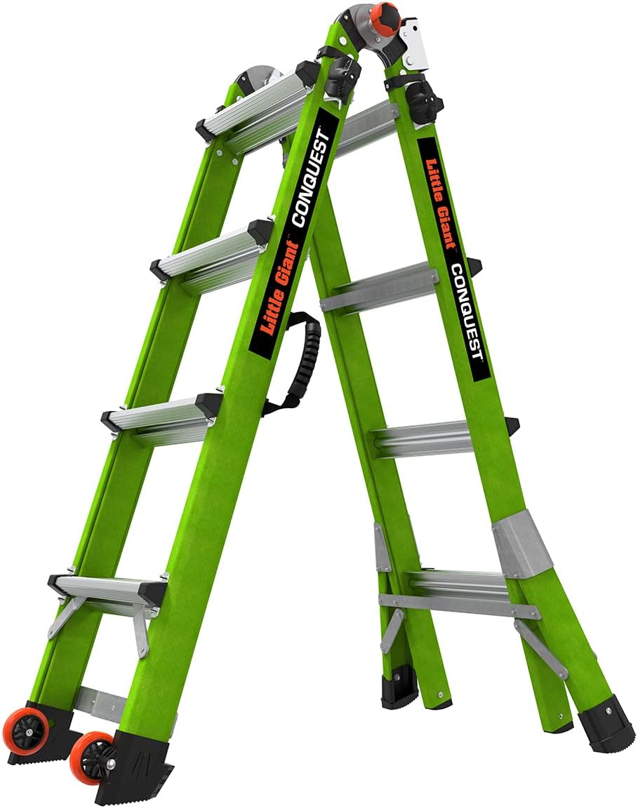 Little Giant Ladders Systems Conquest 2.0, M22, 22ft, Multi-Position Ladder, Fiberglass, Type 1A, 300 lbs Weight Rating, (17122-001), Green