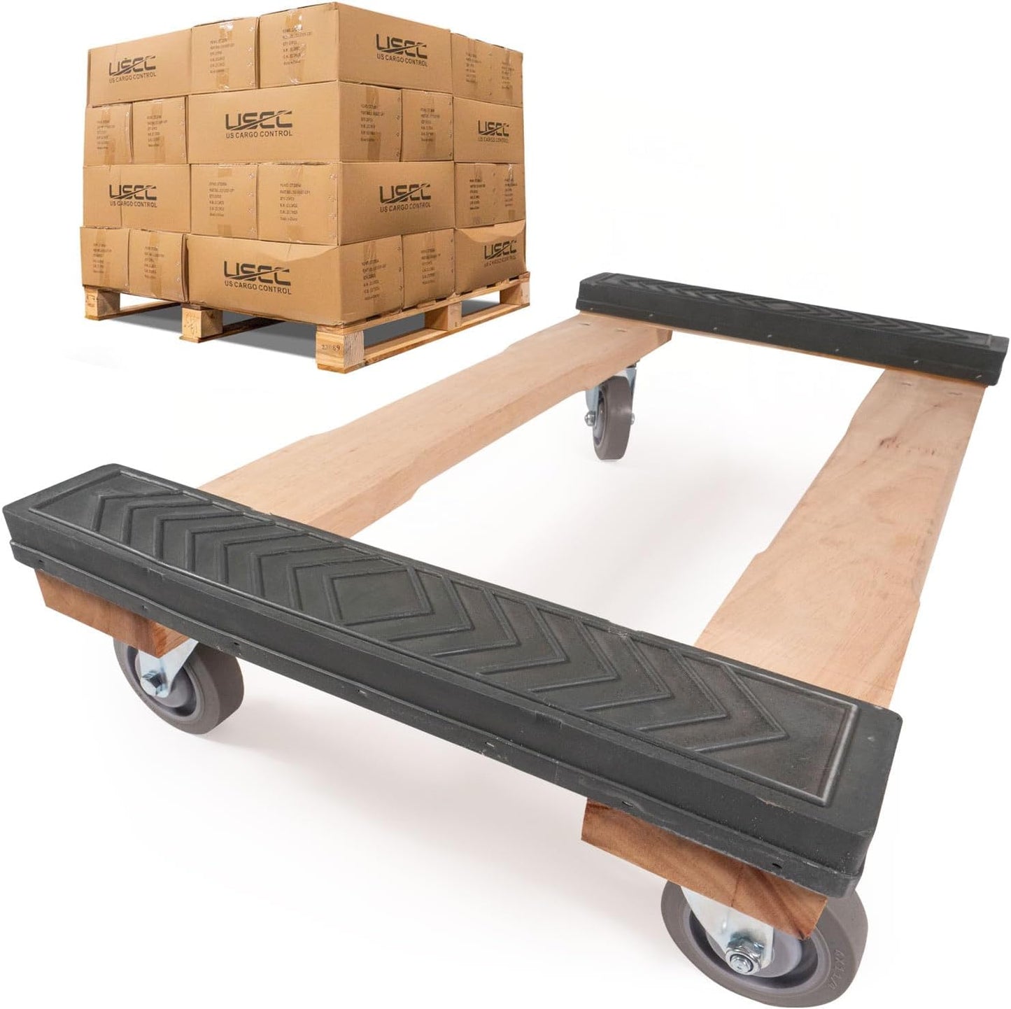 US Cargo Control Furniture Dolly Heavy Duty with Rubber Caps 18" x 32", 1,000 LBS Capacity, Heavy Duty 4 Wheel Dolly for Moving Furniture and Heavy Items, Non-Marking 4" Rubber Swivel Wheels