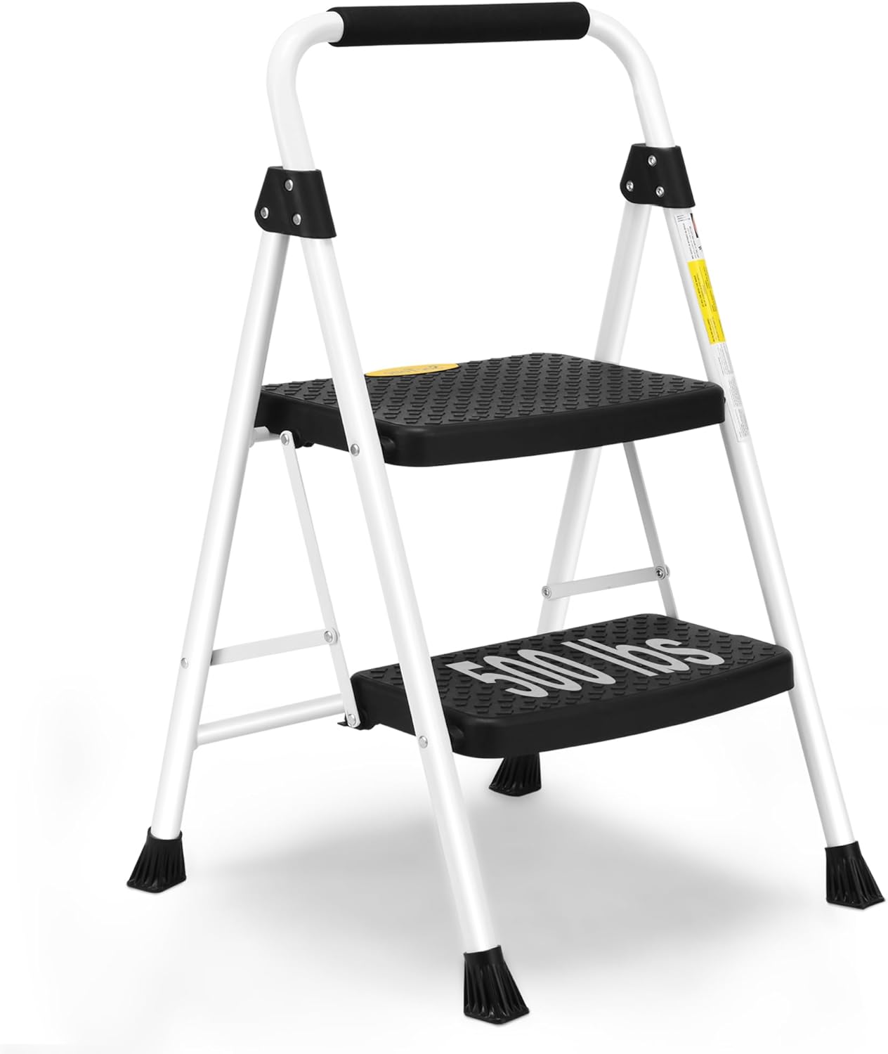 SocTone 3 Step Ladder, Folding Step Stool for Adults with Handle, Lightweight, Perfect for Kitchen& Household, 500lbs Capacity Sturdy Steel Ladder White