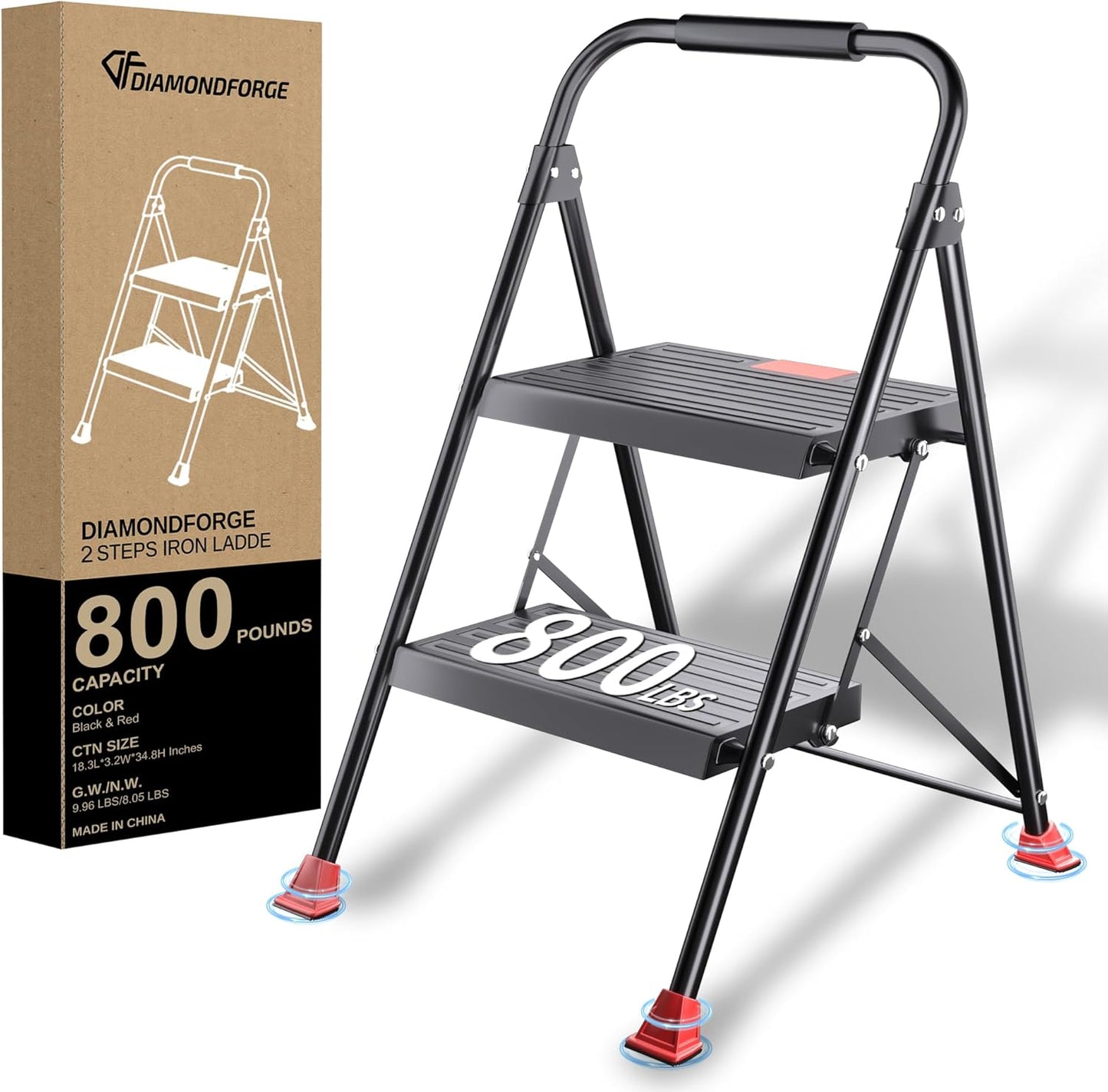 Step Ladder Foldable Folding Stool - for Home Adults Kitchen 3 Stepping Extension Tall Heavy Duty with Handrails - Closet Stepstool Stair Ladders Extendable Stepladder for Indoor House 800Lbs