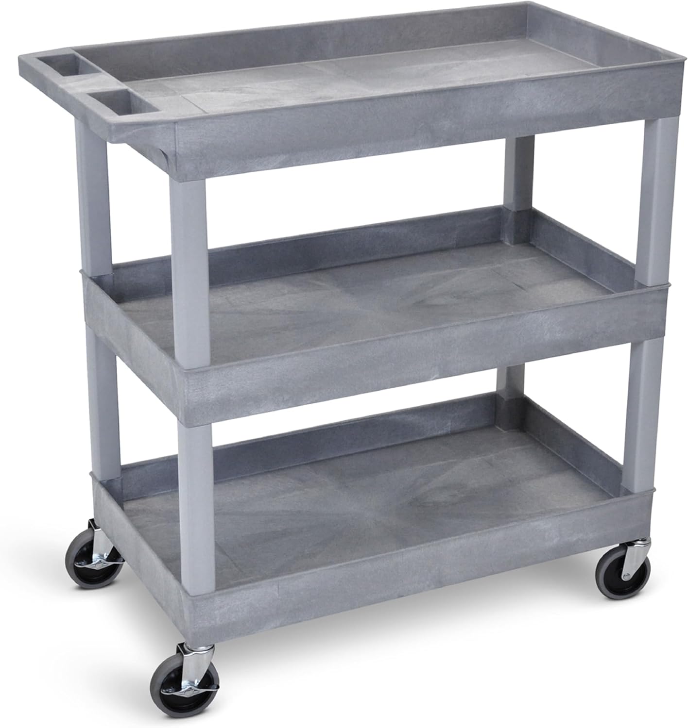 Tubstr 3-Tier Rolling Utility Cart with Wheels | Supports 300 lbs. Total | Heavy-Duty Capacity for Garage Storage, Office Spaces, & Kitchen Use | Durable Tool Cart with Locking Wheels (Black, 32 x 18)