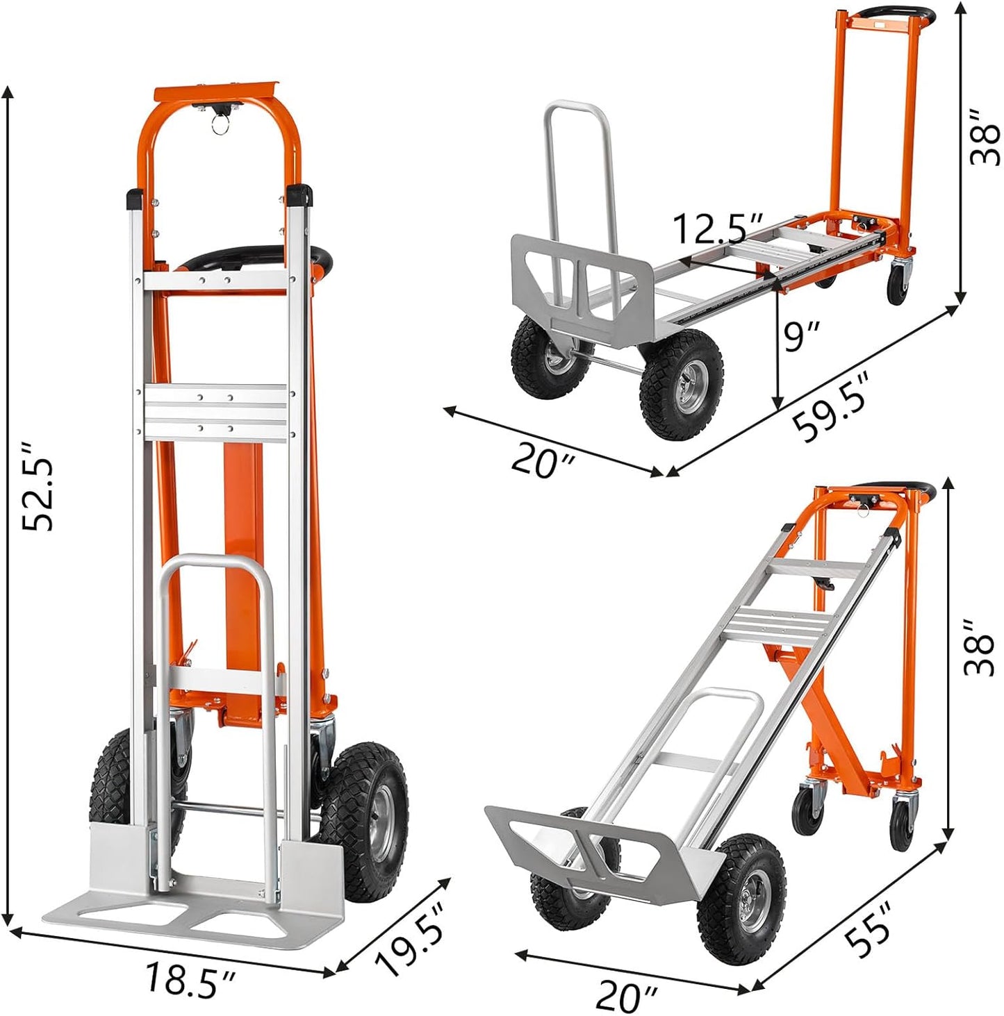 3in1 Convertible Hand Truck, Aluminum Hand Trucks 880 lb Capacity, Utility Dolly Cart Converts from Hand Truck Dolly to Platform Cart 3 Positions for Transport & Moving with 10" Rubber Wheels