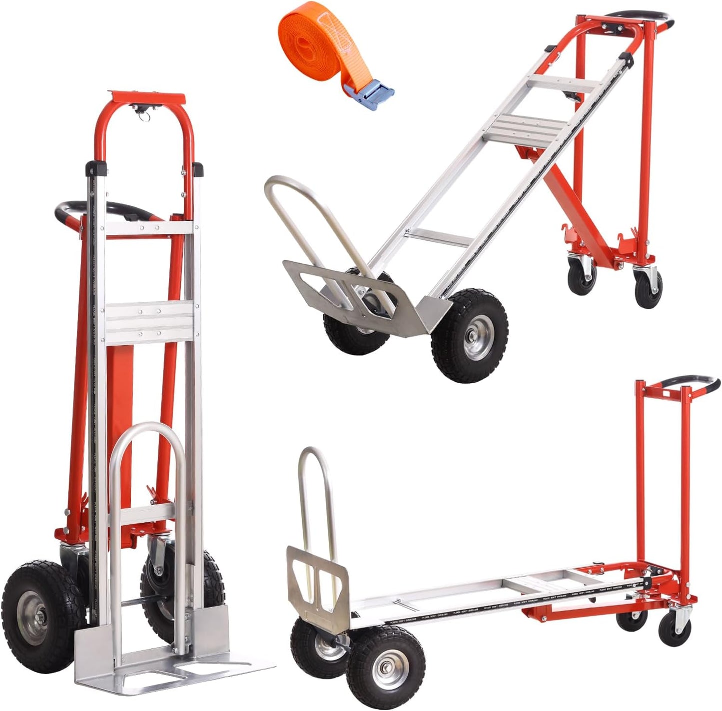Convertible Hand Truck Dolly Cart,3-in-1 Industrial Aluminum Hand Truck,1000 Lbs Capacity Hand Trucks Heavy Duty Dolly Cart with Solid Wheels and Straps for Moving Transport (Black Yellow)