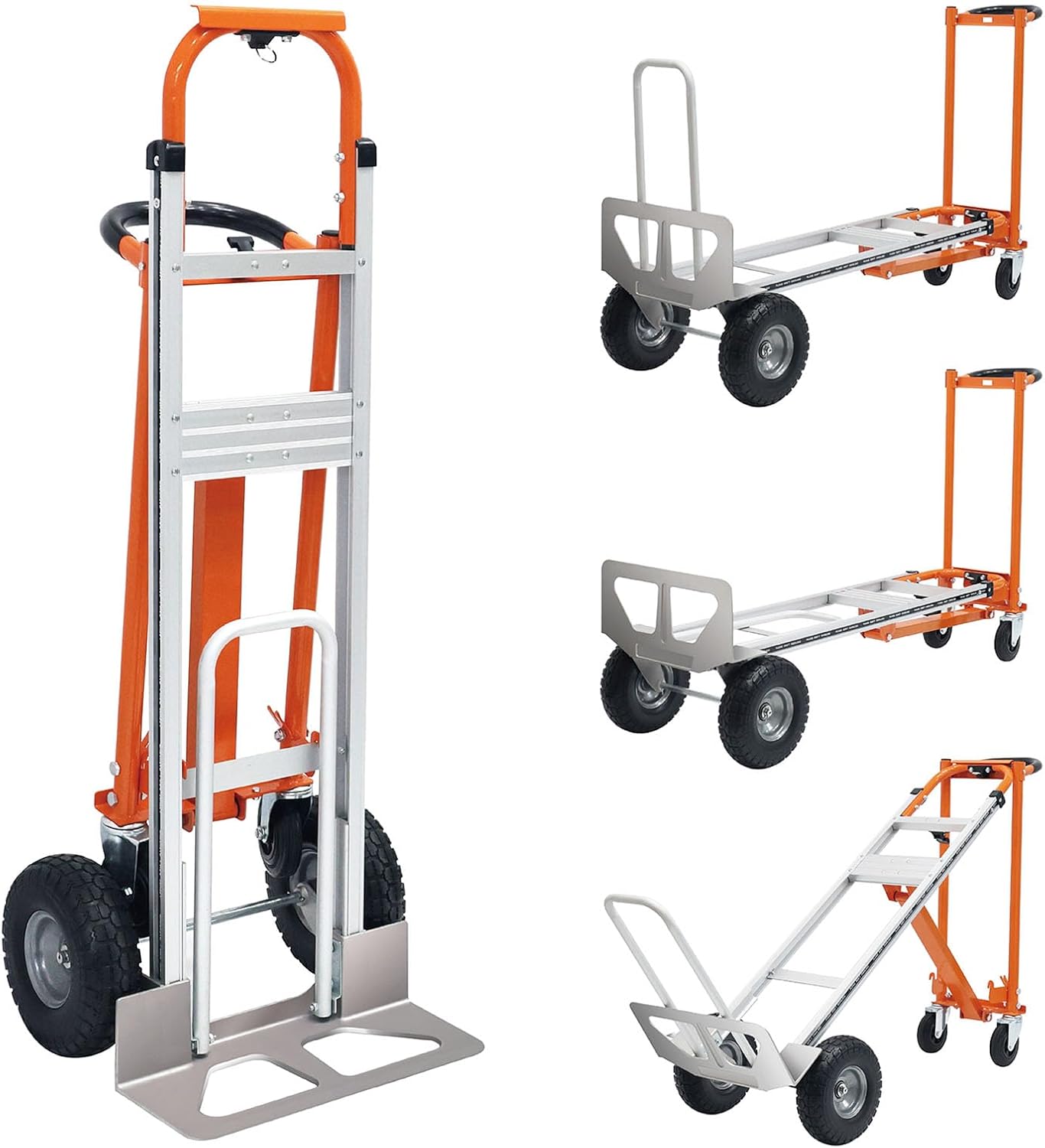 Aluminum Hand Truck 600 LBS Capacity, Handle Heavy Duty Industrial Dolly with 10" Pneumatic Tire and 2 Elastic Cords, Platform Cart for Transport and Moving in Home, Office, Warehouse, Supermarket
