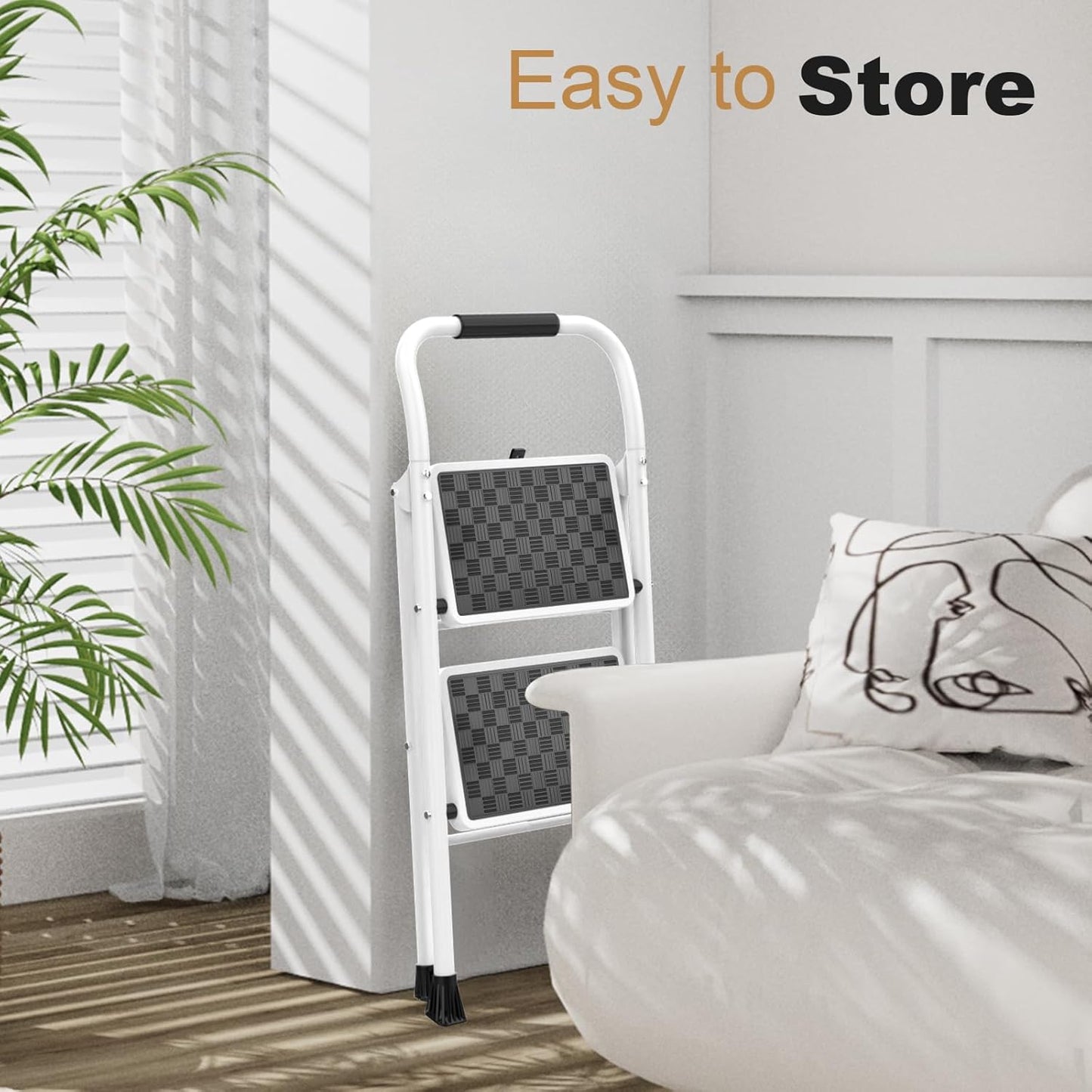 HBTower 2 Step Ladder,2 Step Stool for Adults Folding Step Stool with Cushioned Handle with Wide Anti-Slip Pedal Ergonomic Design