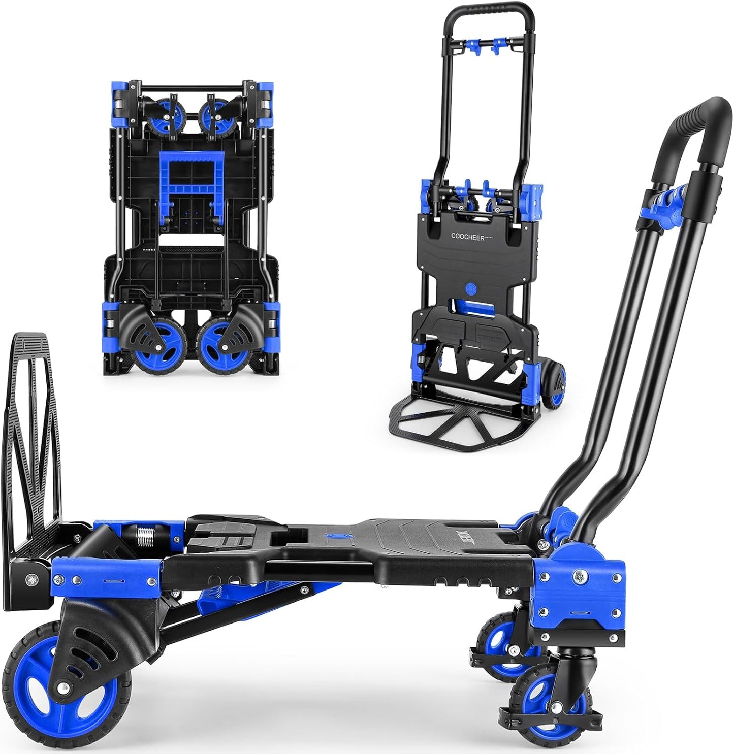 330LB Folding Hand Truck Heavy Duty Carrying, Combination of Four Wheels and Two Wheels Convertible Dolly Cart with Retractable Handle Dolly for Moving Office Carts(Orange)