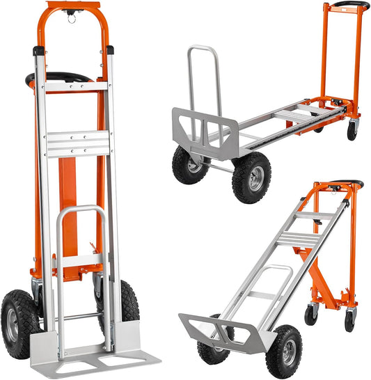 3in1 Convertible Hand Truck, Aluminum Hand Trucks 880 lb Capacity, Utility Dolly Cart Converts from Hand Truck Dolly to Platform Cart 3 Positions for Transport & Moving with 10" Rubber Wheels