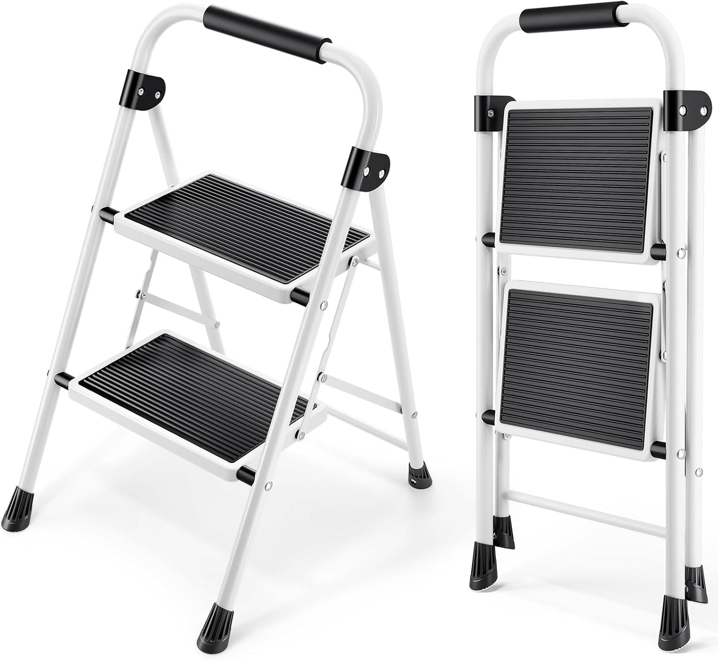 KINGRACK Step Ladder 4 Step Folding Step Stool for Adults with Handrails Heavy Duty Steel Sturdy Lightweight Collapsible Portable Step Ladder with Anti-Slip Wide Pedal,White