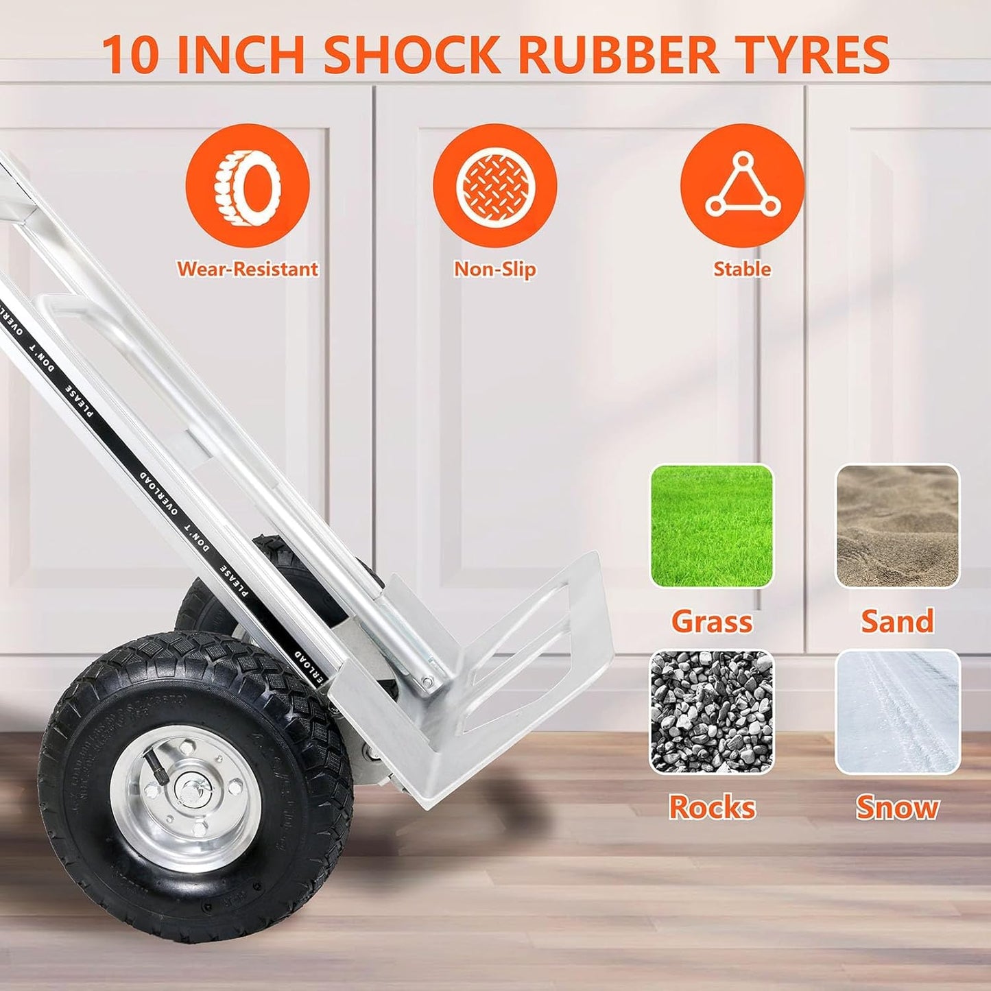 Aluminum Hand Truck 600 LBS Capacity, Handle Heavy Duty Industrial Dolly with 10" Pneumatic Tire and 2 Elastic Cords, Platform Cart for Transport and Moving in Home, Office, Warehouse, Supermarket