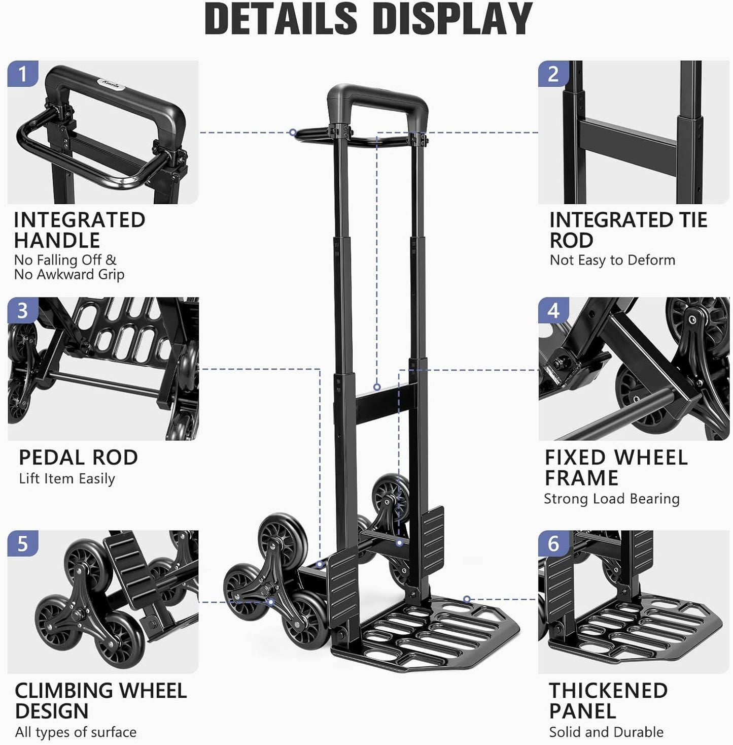 KEDSUM Folding Stair Climbing Dolly, 460lbs Heavy Duty Stair Climbing Cart with Telescoping Handle, 100% Thickened Upgraded Steel Dolly Cart with Wheels for Stairs, Height 49.2 inch, Easy to Fold