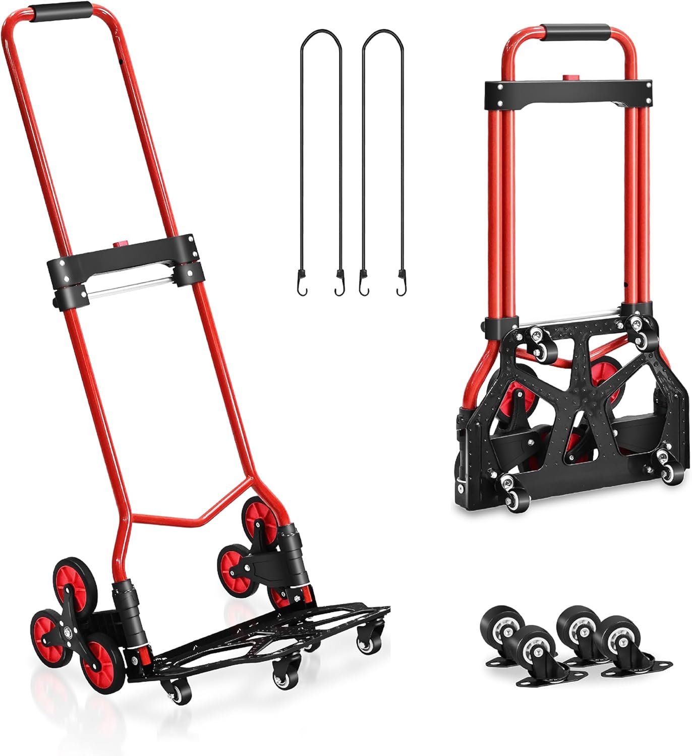 Aluminum Hand Truck 600 LBS Capacity, Handle Heavy Duty Industrial Dolly with 10" Pneumatic Tire and 2 Elastic Cords, Platform Cart for Transport and Moving in Home, Office, Warehouse, Supermarket