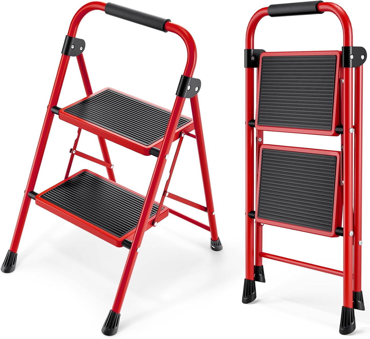 KINGRACK Step Ladder 4 Step Folding Step Stool for Adults with Handrails Heavy Duty Steel Sturdy Lightweight Collapsible Portable Step Ladder with Anti-Slip Wide Pedal,White
