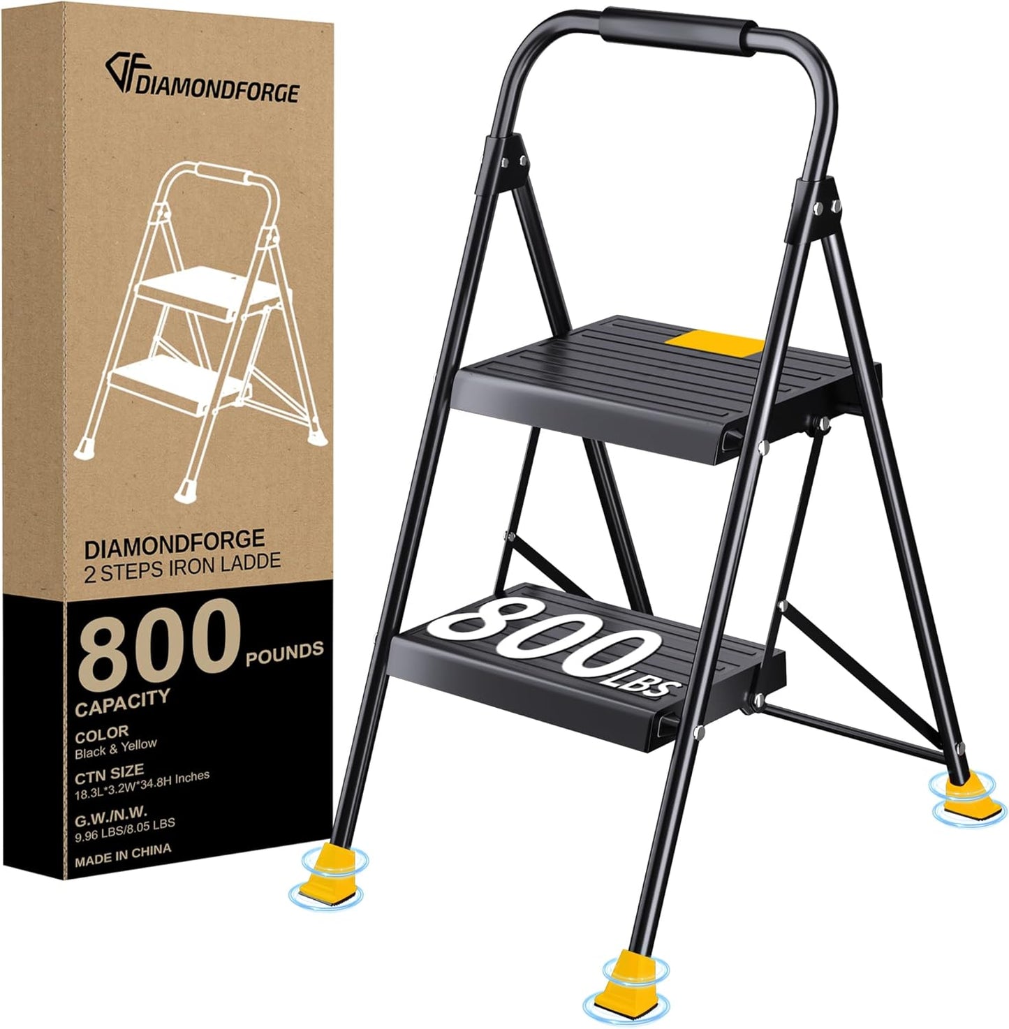 Step Ladder Foldable Folding Stool - for Home Adults Kitchen 3 Stepping Extension Tall Heavy Duty with Handrails - Closet Stepstool Stair Ladders Extendable Stepladder for Indoor House 800Lbs