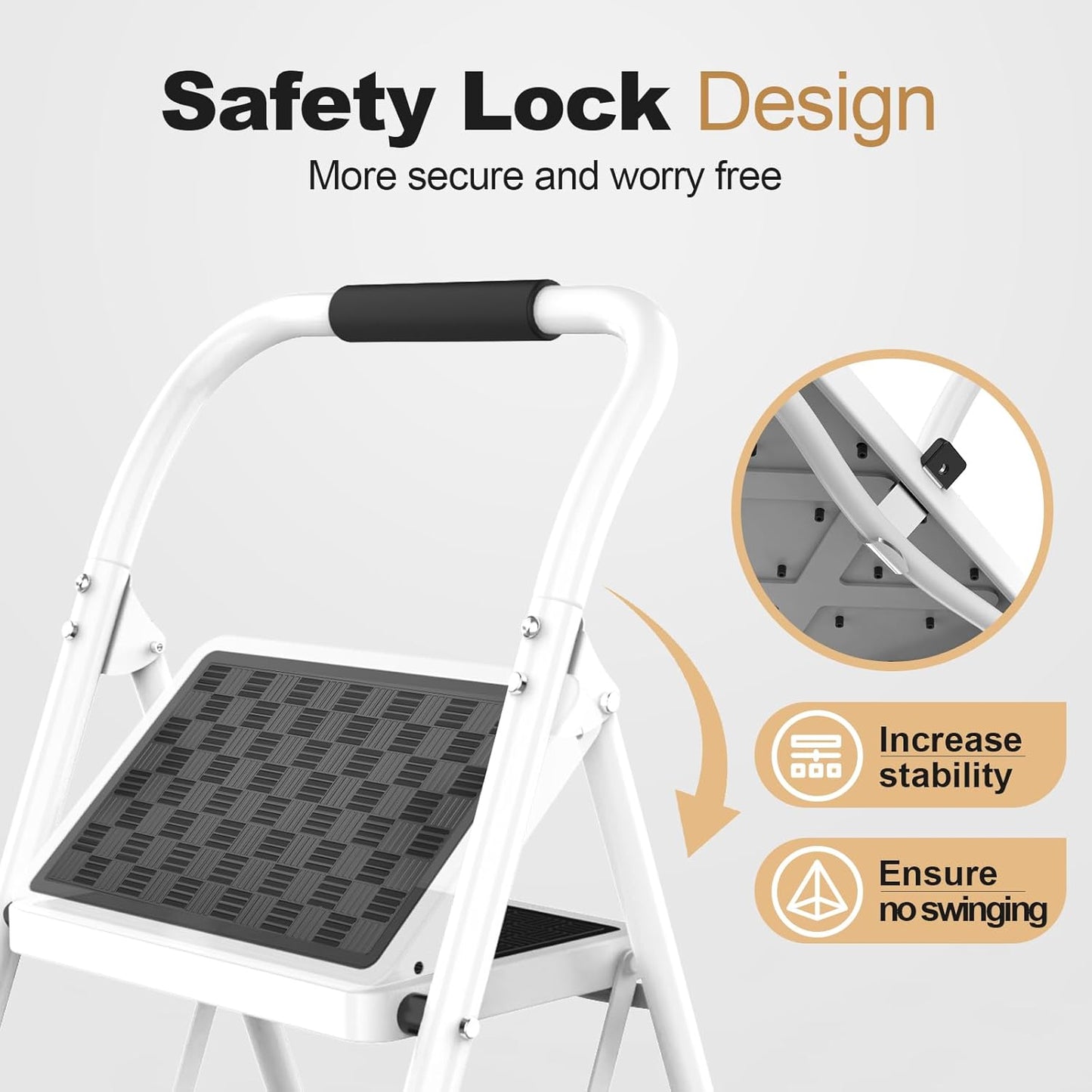 HBTower 2 Step Ladder,2 Step Stool for Adults Folding Step Stool with Cushioned Handle with Wide Anti-Slip Pedal Ergonomic Design