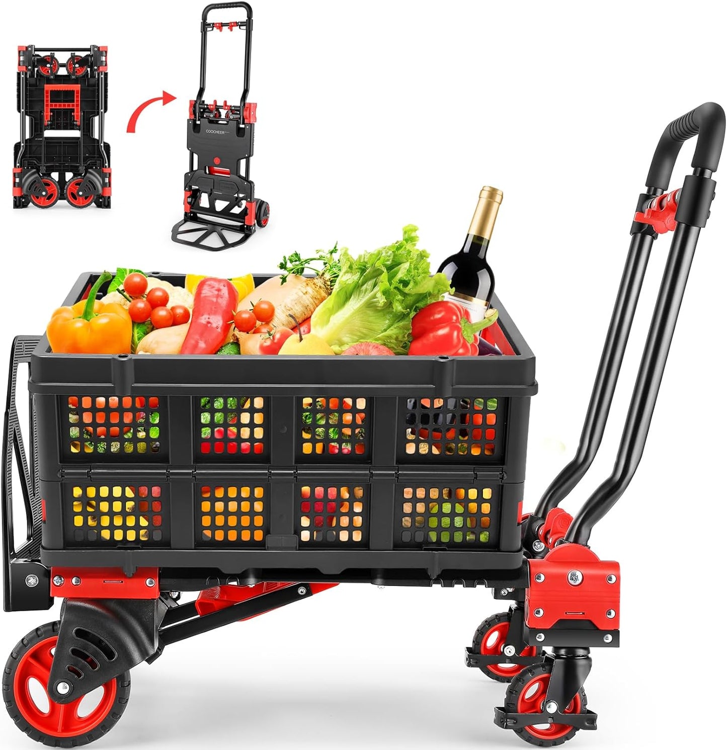 330LB Folding Hand Truck Heavy Duty Carrying, Combination of Four Wheels and Two Wheels Convertible Dolly Cart with Retractable Handle Dolly for Moving Office Carts(Orange)