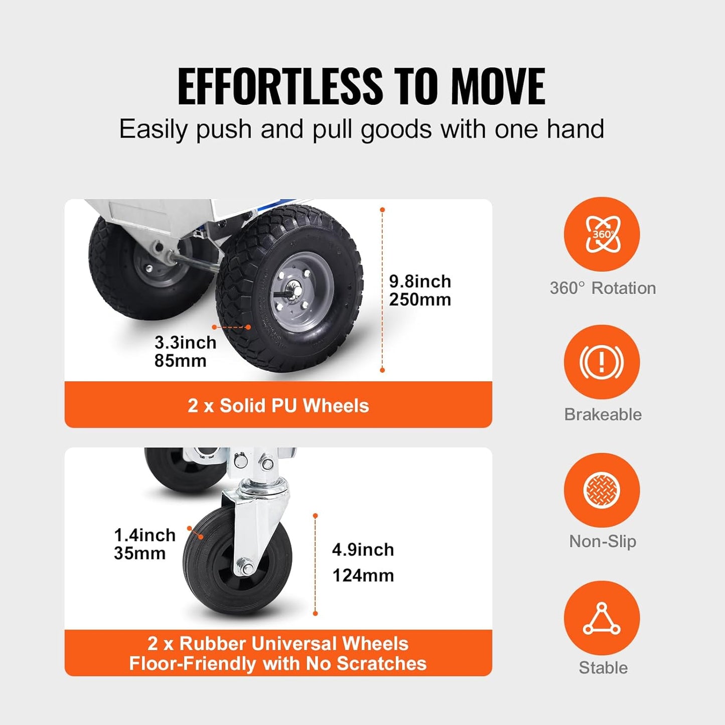 VEVOR Aluminum Truck, 2 in 1, 800 lbs Load Capacity, Heavy Duty Industrial Convertible Folding Hand Truck and Dolly, Utility Cart Converts from Hand Truck to Platform Cart with Rubber Wheels