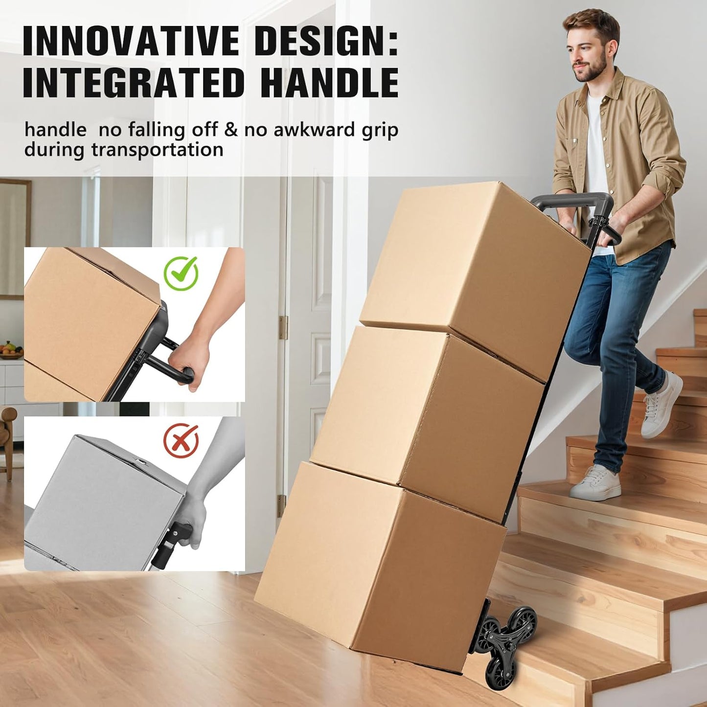 KEDSUM Folding Stair Climbing Dolly, 460lbs Heavy Duty Stair Climbing Cart with Telescoping Handle, 100% Thickened Upgraded Steel Dolly Cart with Wheels for Stairs, Height 49.2 inch, Easy to Fold