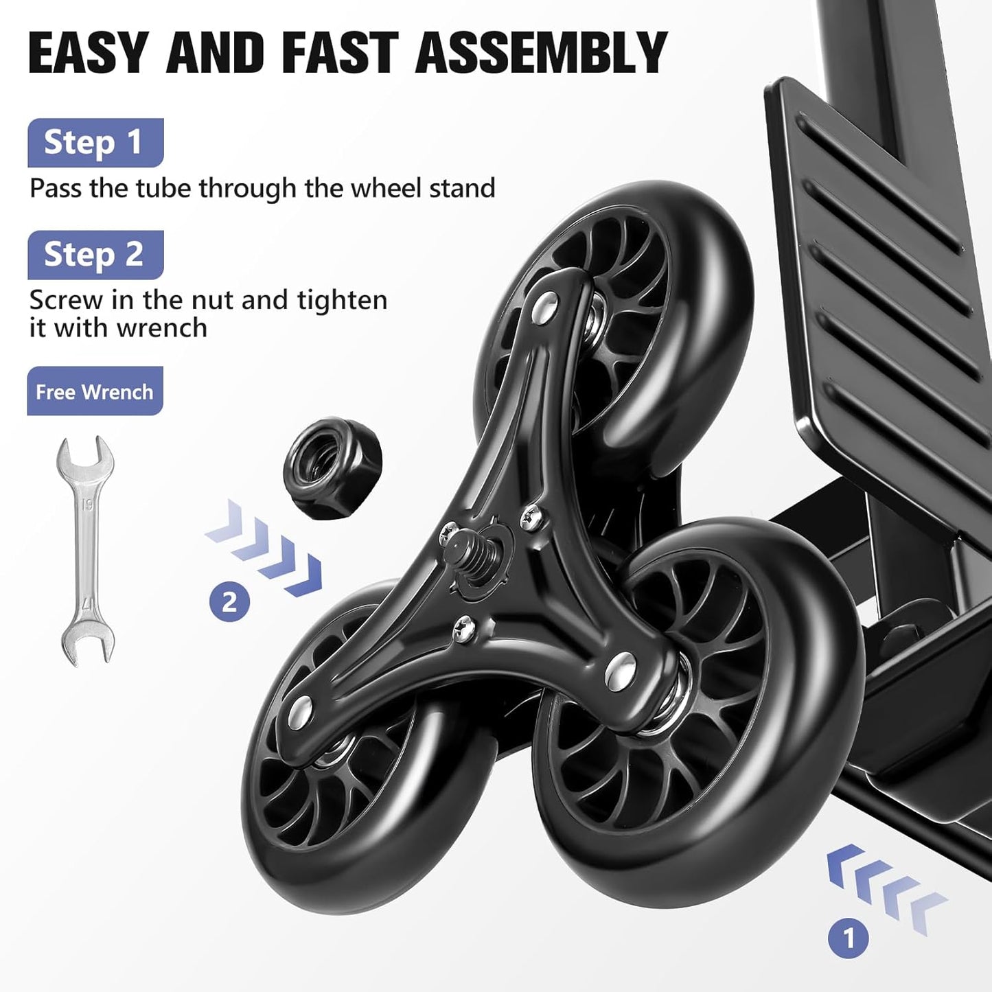 KEDSUM Folding Stair Climbing Dolly, 460lbs Heavy Duty Stair Climbing Cart with Telescoping Handle, 100% Thickened Upgraded Steel Dolly Cart with Wheels for Stairs, Height 49.2 inch, Easy to Fold