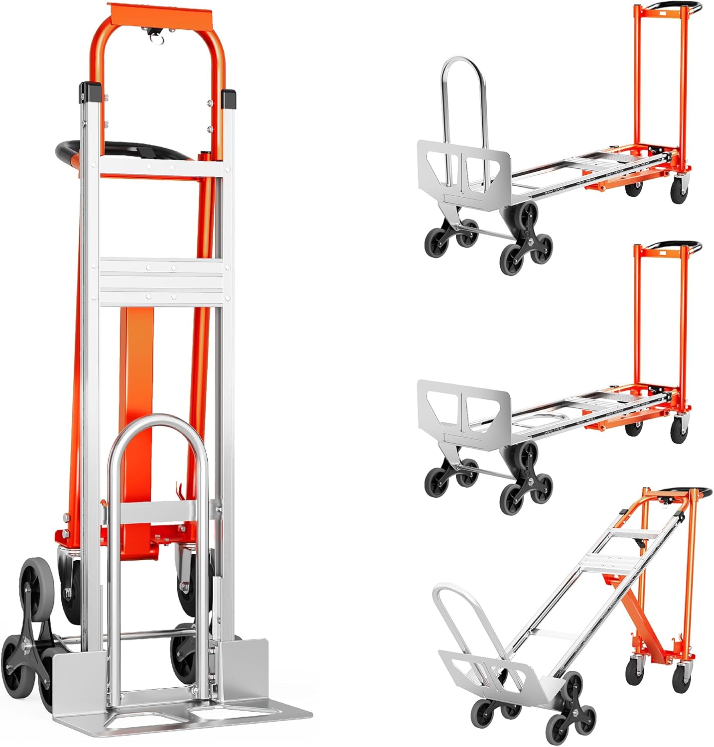 Aluminum Hand Truck 600 LBS Capacity, Handle Heavy Duty Industrial Dolly with 10" Pneumatic Tire and 2 Elastic Cords, Platform Cart for Transport and Moving in Home, Office, Warehouse, Supermarket